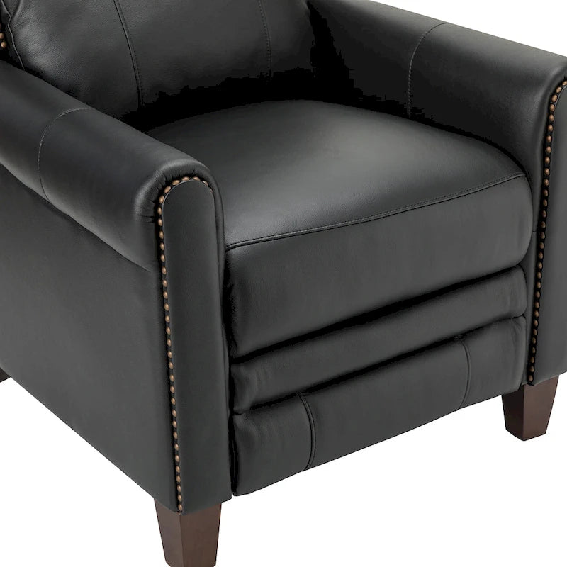 Fauteuil inclinable manuel en cuir véritable, couleurs chocolat/bleu marine/camel/marron/bourgogne/noir, avec garniture cloutée – Usage unique