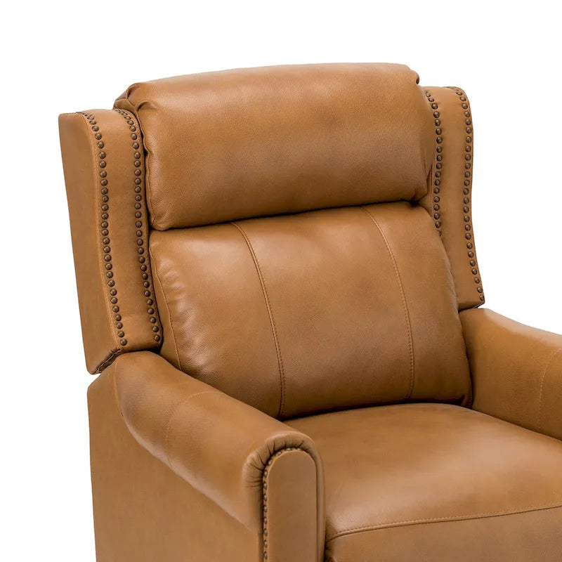 Fauteuil inclinable manuel en cuir véritable, couleurs chocolat/bleu marine/camel/marron/bourgogne/noir, avec garniture cloutée – Usage unique