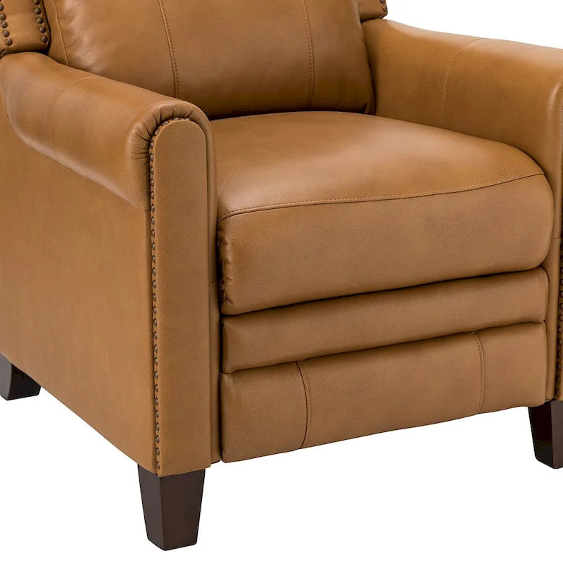 Fauteuil inclinable manuel en cuir véritable, couleurs chocolat/bleu marine/camel/marron/bourgogne/noir, avec garniture cloutée – Usage unique