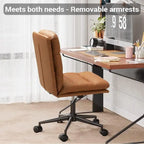 Chaise de bureau moderne mi-siècle en cuir marron avec accoudoirs amovibles et dossier inclinable - Usage unique