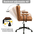 Chaise de bureau moderne mi-siècle en cuir marron avec accoudoirs amovibles et dossier inclinable - Usage unique
