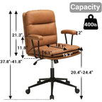 Chaise de bureau moderne mi-siècle en cuir marron avec accoudoirs amovibles et dossier inclinable - Usage unique