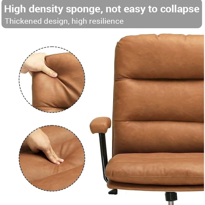 Chaise de bureau moderne mi-siècle en cuir marron avec accoudoirs amovibles et dossier inclinable - Usage unique