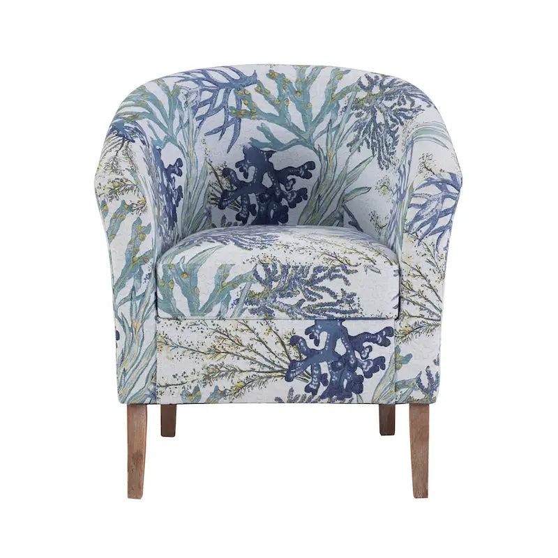 Fauteuil club cylindrique en polyester jacquard à imprimé corail Oceanside avec accoudoirs évasés et structure en bois dur - Usage unique