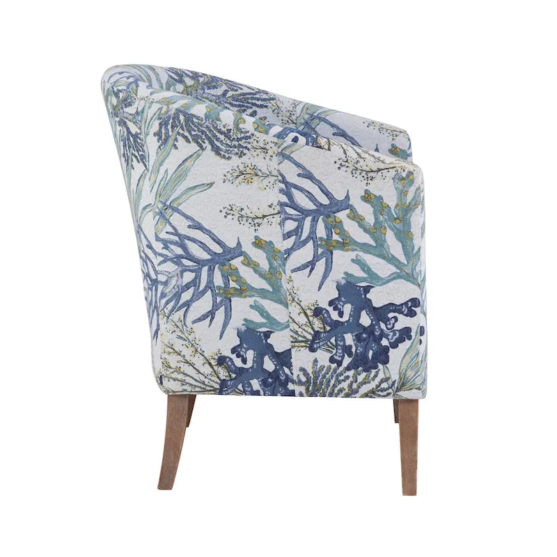 Fauteuil club cylindrique en polyester jacquard à imprimé corail Oceanside avec accoudoirs évasés et structure en bois dur - Usage unique