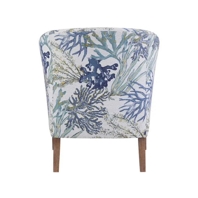 Fauteuil club cylindrique en polyester jacquard à imprimé corail Oceanside avec accoudoirs évasés et structure en bois dur - Usage unique