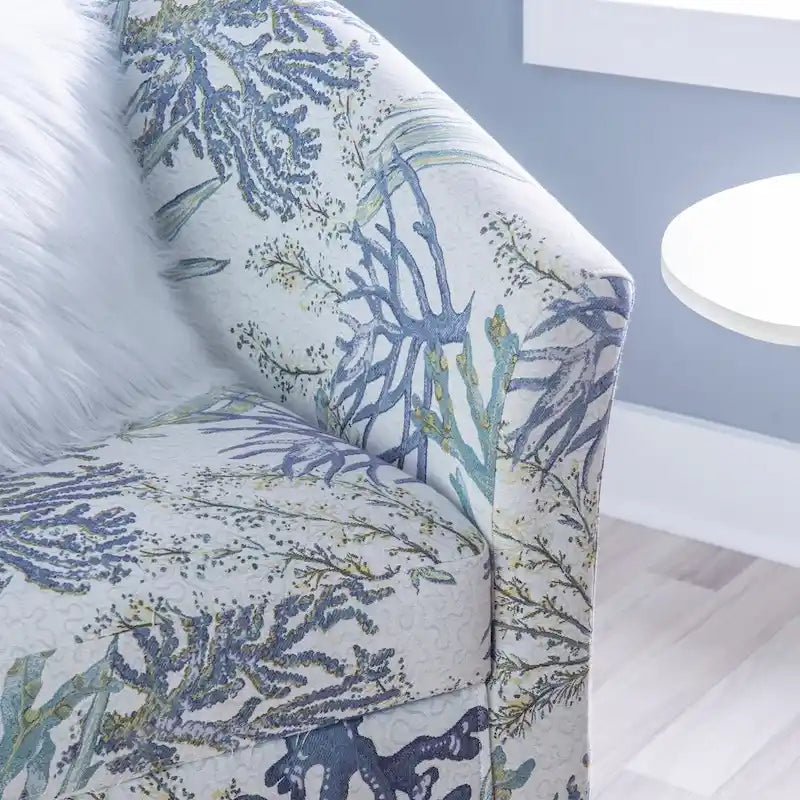 Fauteuil club cylindrique en polyester jacquard à imprimé corail Oceanside avec accoudoirs évasés et structure en bois dur - Usage unique