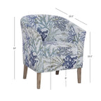 Fauteuil club cylindrique en polyester jacquard à imprimé corail Oceanside avec accoudoirs évasés et structure en bois dur - Usage unique