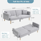 Canapé-lit pliable 3-en-1 en tissu gris foncé/gris clair avec poches de rangement latérales – Convient pour 2 personnes