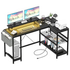 Bureau d'angle en L noir/rose/blanc/gris avec rehausseur double écran et 2 étagères - Usage unique