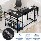 Bureau d'angle en L noir/rose/blanc/gris avec rehausseur double écran et 2 étagères - Usage unique