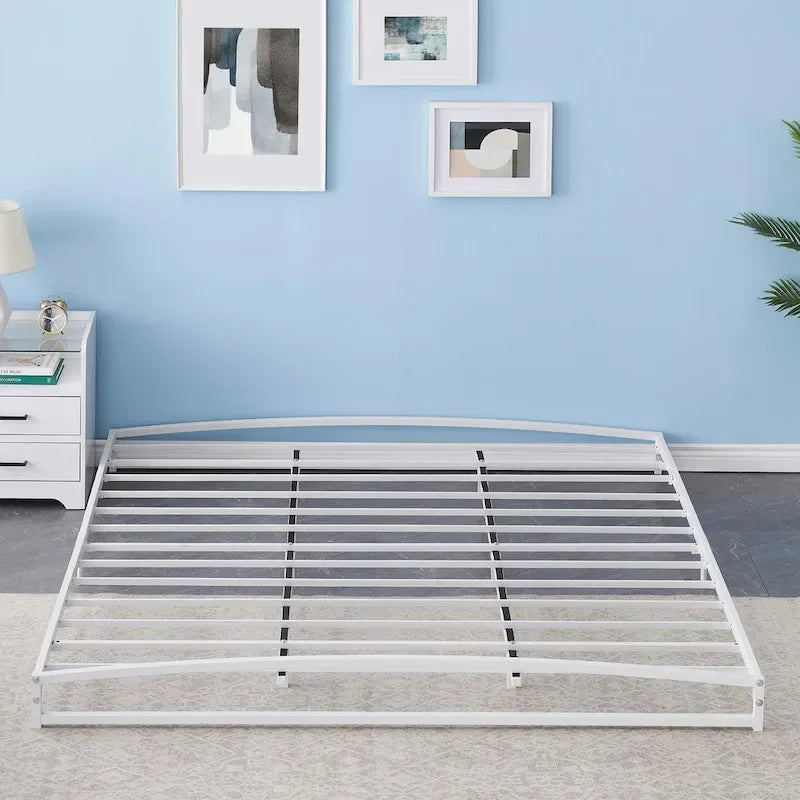 Cadre de lit plateforme en métal blanc à profil bas avec arche - Convient pour 2 personnes