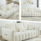 Canapé Moderne Minimaliste en Velours Teddy avec Coussins de Dossier et d'Assise - 3 Places