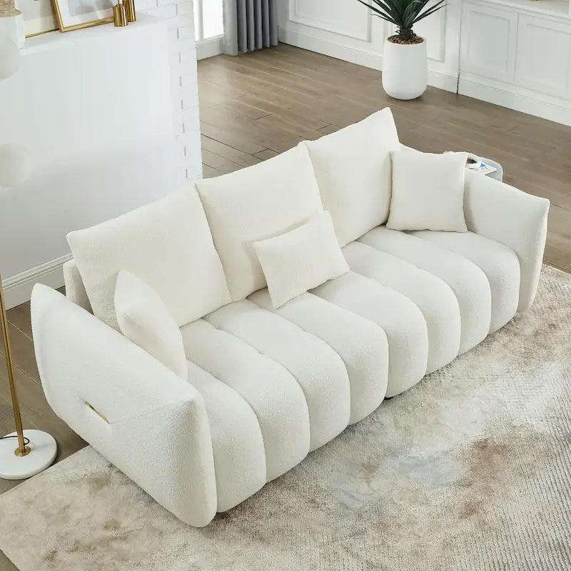 Canapé Moderne Minimaliste en Velours Teddy avec Coussins de Dossier et d'Assise - 3 Places
