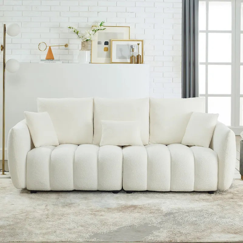Canapé Moderne Minimaliste en Velours Teddy avec Coussins de Dossier et d'Assise - 3 Places