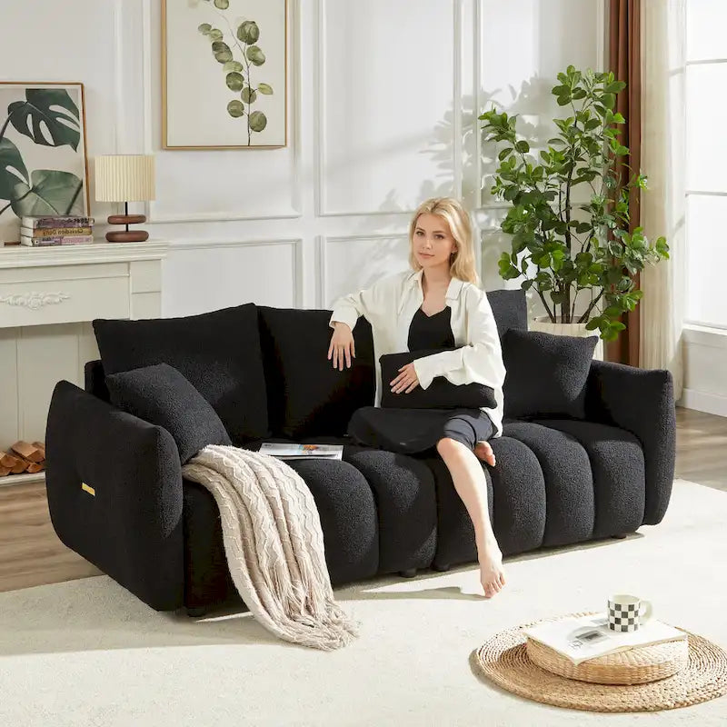 Canapé Moderne Minimaliste en Velours Teddy avec Coussins de Dossier et d'Assise - 3 Places