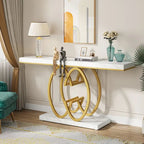 Console en faux marbre blanc et or / gris et noir avec piètement métallique géométrique - Utilisation unique