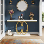 Console en faux marbre blanc et or / gris et noir avec piètement métallique géométrique - Utilisation unique