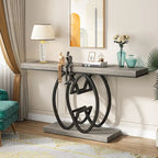 Console en faux marbre blanc et or / gris et noir avec piètement métallique géométrique - Utilisation unique