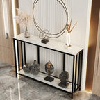 Console 2 niveaux avec plateau en pierre frittée noire et blanche et structure en métal - Usage unique