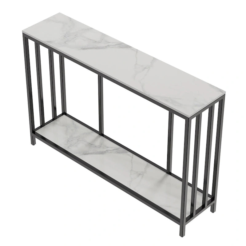 Console 2 niveaux avec plateau en pierre frittée noire et blanche et structure en métal - Usage unique