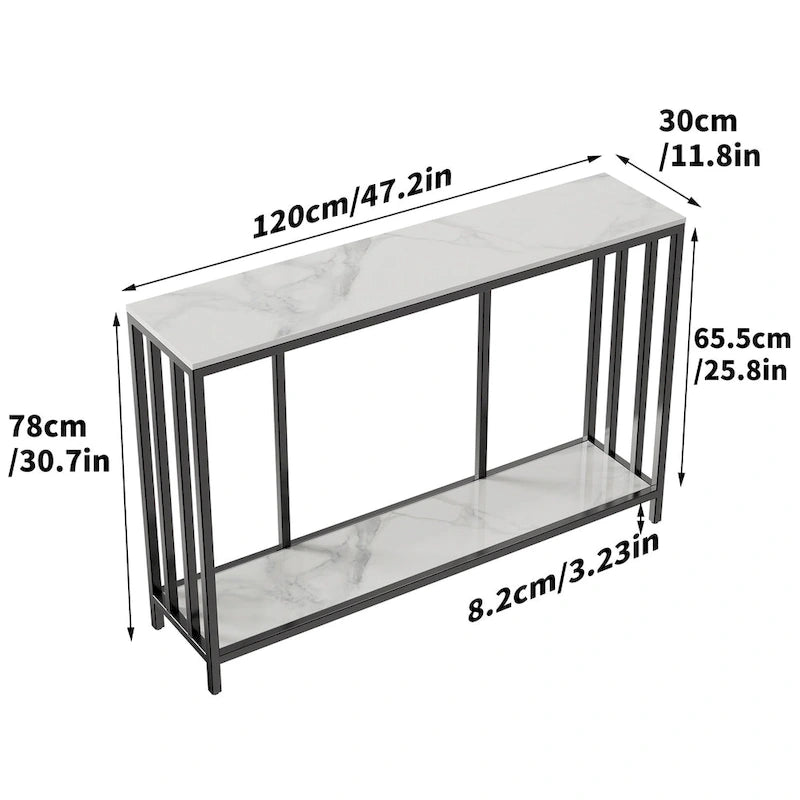 Console 2 niveaux avec plateau en pierre frittée noire et blanche et structure en métal - Usage unique