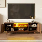 Meuble TV Mid-Century Noyer avec lumières LED RGB et portes à lattes – Pour téléviseurs jusqu'à 65 po