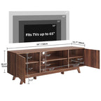 Meuble TV Mid-Century Noyer avec lumières LED RGB et portes à lattes – Pour téléviseurs jusqu'à 65 po