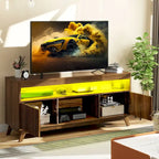 Meuble TV Mid-Century Noyer avec lumières LED RGB et portes à lattes – Pour téléviseurs jusqu'à 65 po