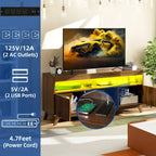Meuble TV Mid-Century Noyer avec lumières LED RGB et portes à lattes – Pour téléviseurs jusqu'à 65 po