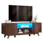 Meuble TV Mid-Century Noyer avec lumières LED RGB et portes à lattes – Pour téléviseurs jusqu'à 65 po