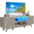 Meuble TV Mid-Century Noyer avec lumières LED RGB et portes à lattes – Pour téléviseurs jusqu'à 65 po