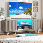 Meuble TV Mid-Century Noyer avec lumières LED RGB et portes à lattes – Pour téléviseurs jusqu'à 65 po