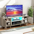 Meuble TV Mid-Century Noyer avec lumières LED RGB et portes à lattes – Pour téléviseurs jusqu'à 65 po