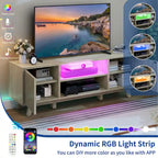 Meuble TV Mid-Century Noyer avec lumières LED RGB et portes à lattes – Pour téléviseurs jusqu'à 65 po