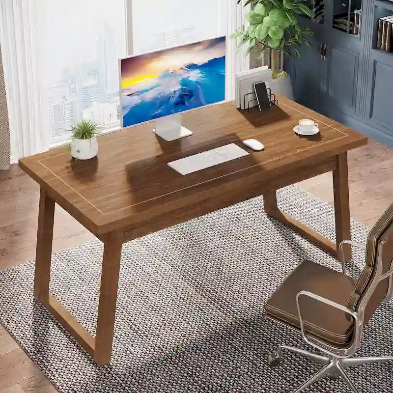 Bureau exécutif moderne du milieu du siècle noyer marron avec tiroir et pieds en bois massif - Usage unique