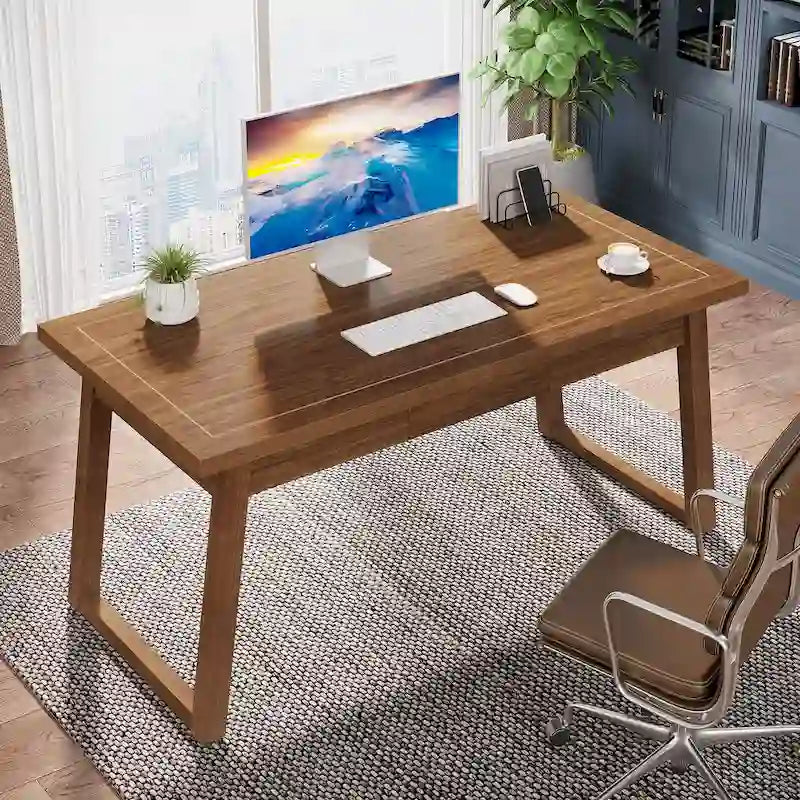 Bureau exécutif moderne du milieu du siècle noyer marron avec tiroir et pieds en bois massif - Usage unique