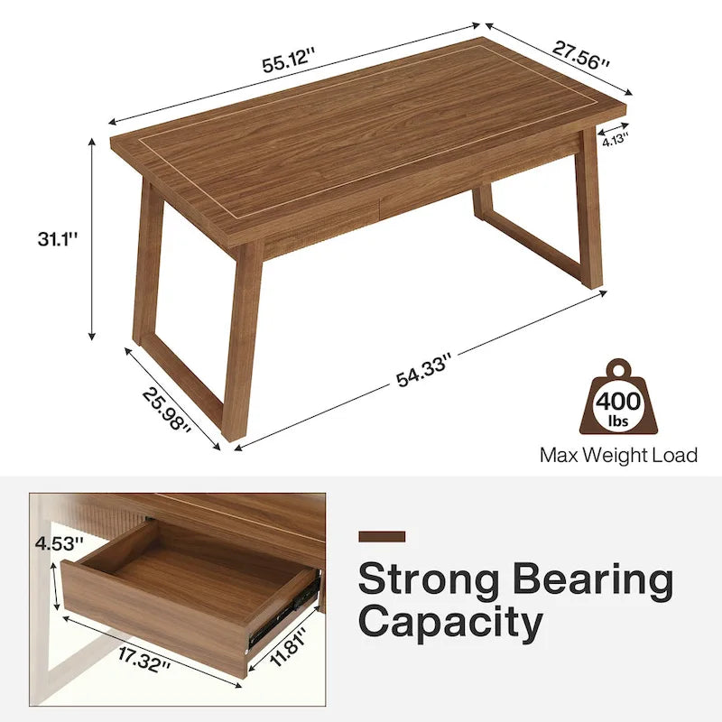 Bureau exécutif moderne du milieu du siècle noyer marron avec tiroir et pieds en bois massif - Usage unique