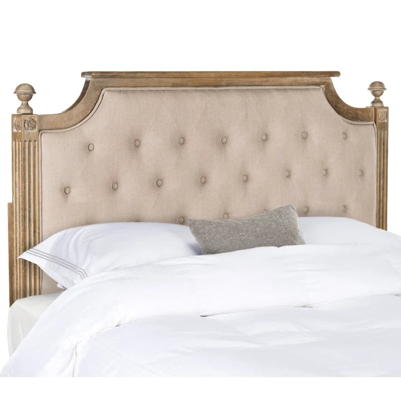 Tête de lit capitonnée avec cadre en bois rustique taupe / beige / gris / noir – Usage unique