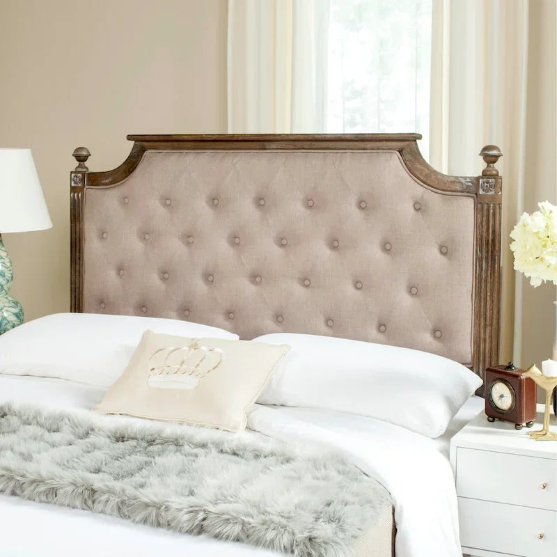 Tête de lit capitonnée avec cadre en bois rustique taupe / beige / gris / noir – Usage unique