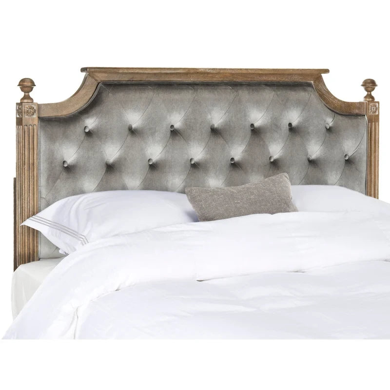 Tête de lit capitonnée avec cadre en bois rustique taupe / beige / gris / noir – Usage unique