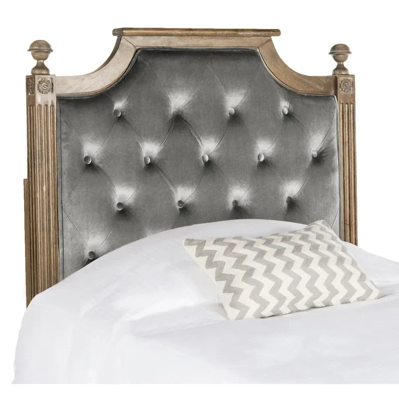 Tête de lit capitonnée avec cadre en bois rustique taupe / beige / gris / noir – Usage unique