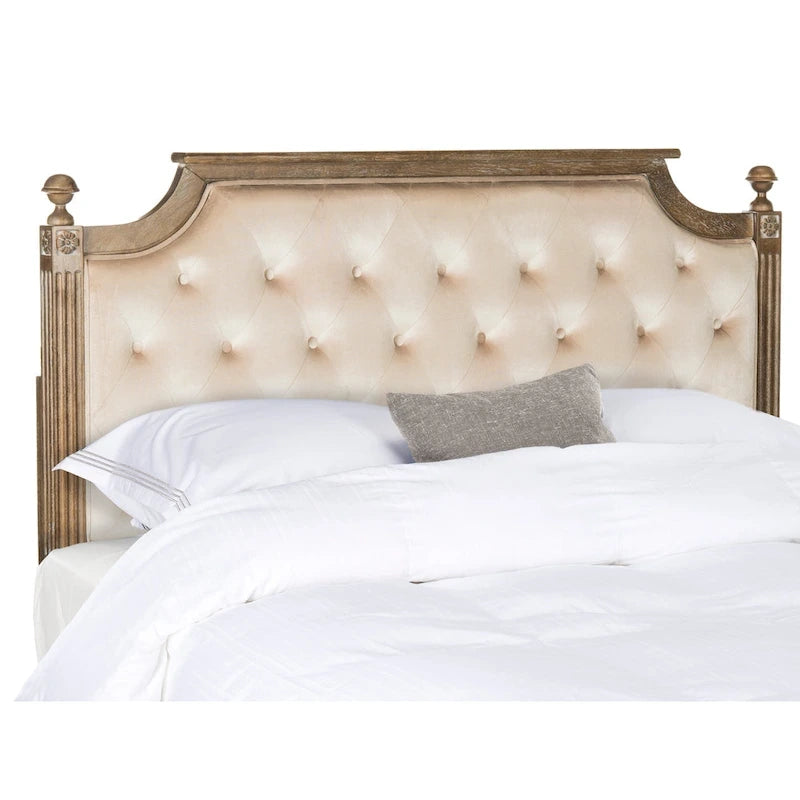 Tête de lit capitonnée avec cadre en bois rustique taupe / beige / gris / noir – Usage unique