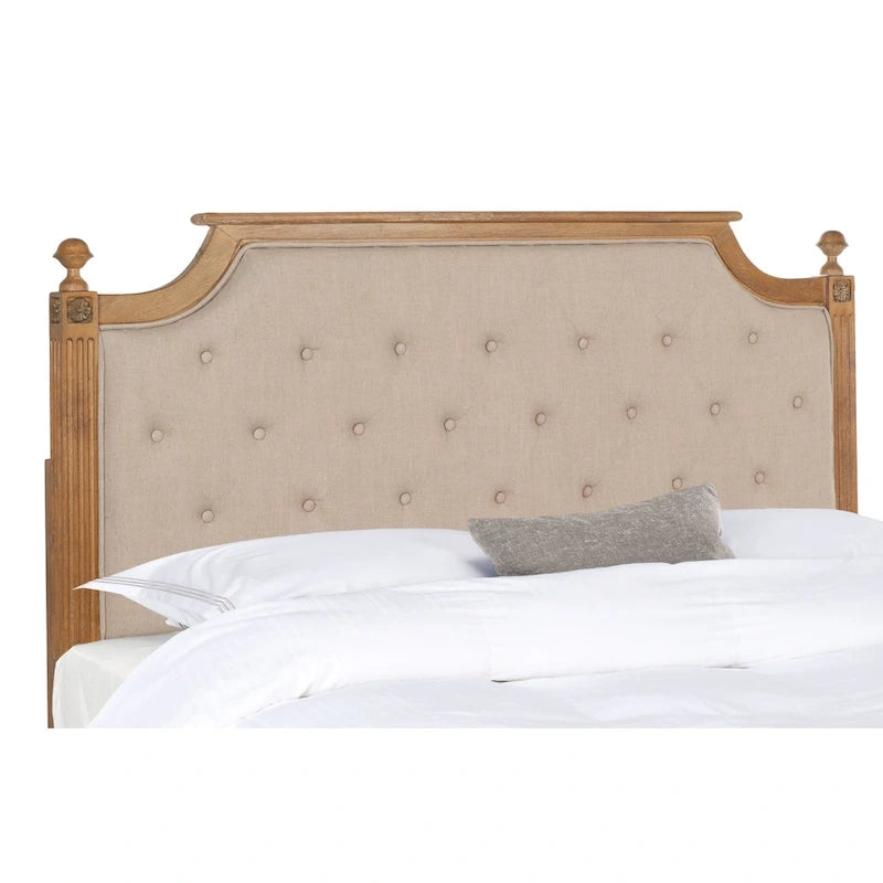 Tête de lit capitonnée avec cadre en bois rustique taupe / beige / gris / noir – Usage unique