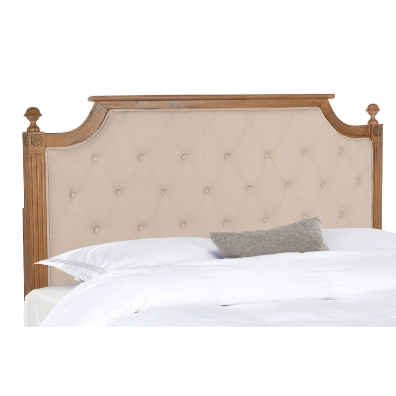 Tête de lit capitonnée avec cadre en bois rustique taupe / beige / gris / noir – Usage unique