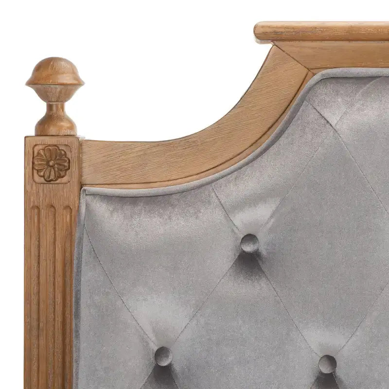 Tête de lit capitonnée avec cadre en bois rustique taupe / beige / gris / noir – Usage unique