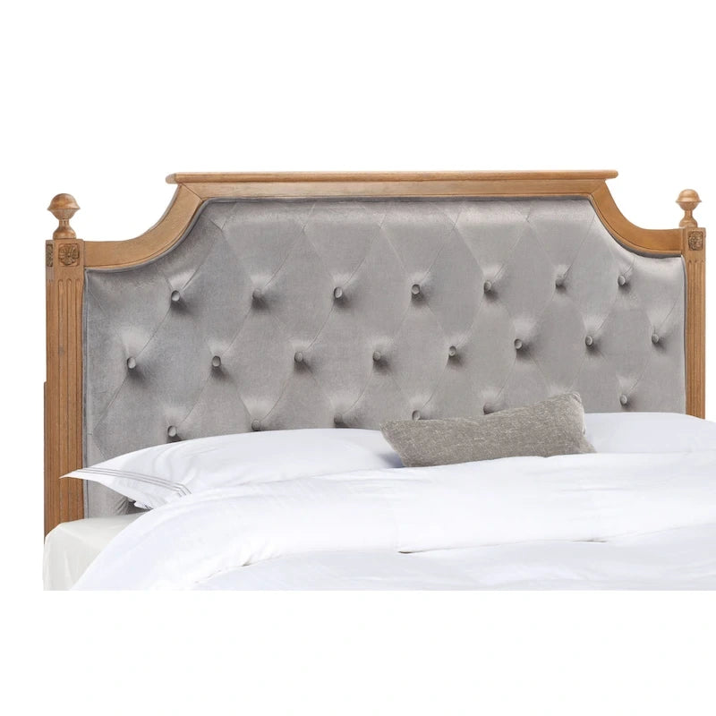 Tête de lit capitonnée avec cadre en bois rustique taupe / beige / gris / noir – Usage unique