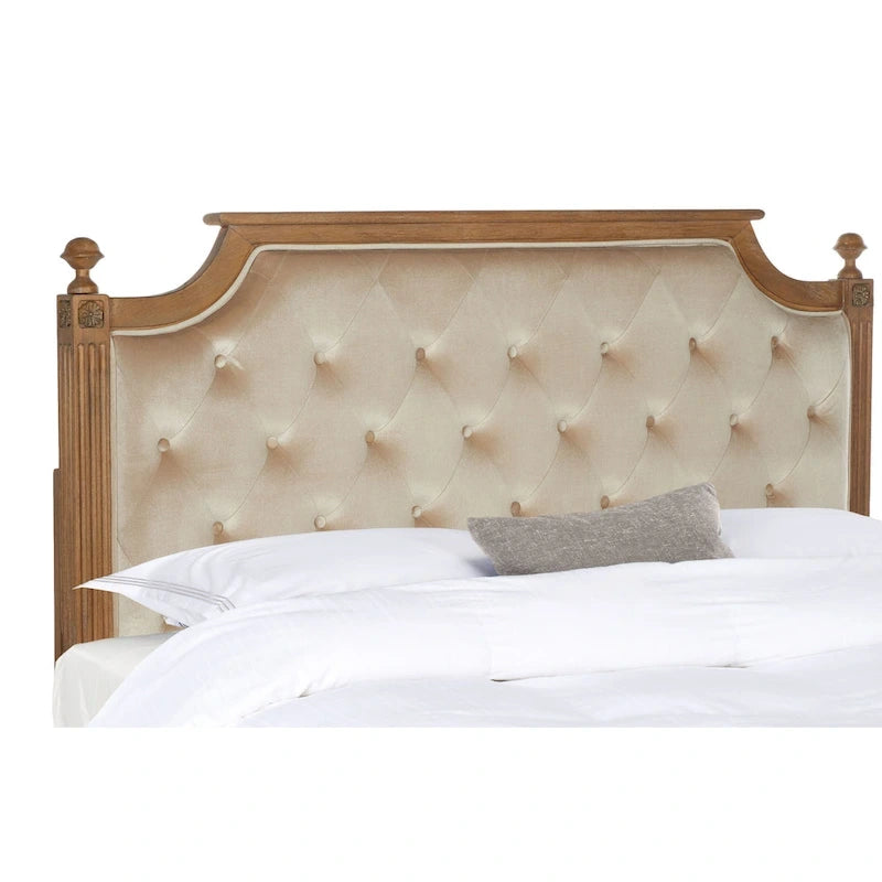 Tête de lit capitonnée avec cadre en bois rustique taupe / beige / gris / noir – Usage unique