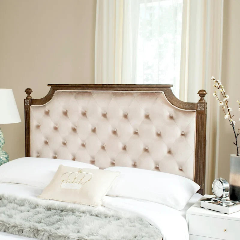Tête de lit capitonnée avec cadre en bois rustique taupe / beige / gris / noir – Usage unique
