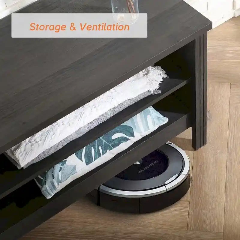 Meuble TV de ferme noir en MDF avec 6 étagères ouvertes – Pour téléviseurs jusqu'à 75 pouces